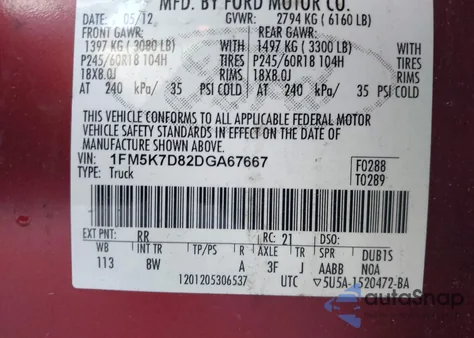 2013 Ford Explorer Xlt из США, поврежденный, VIN 1FM5K7D82DGA67667